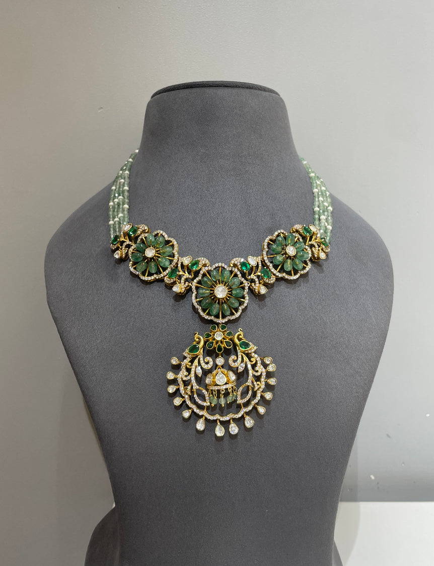 925 Silver Pastel Floral Polki Necklace