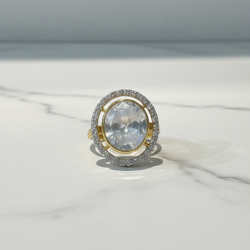 Pave Halo Round Moissanite Polki Ring