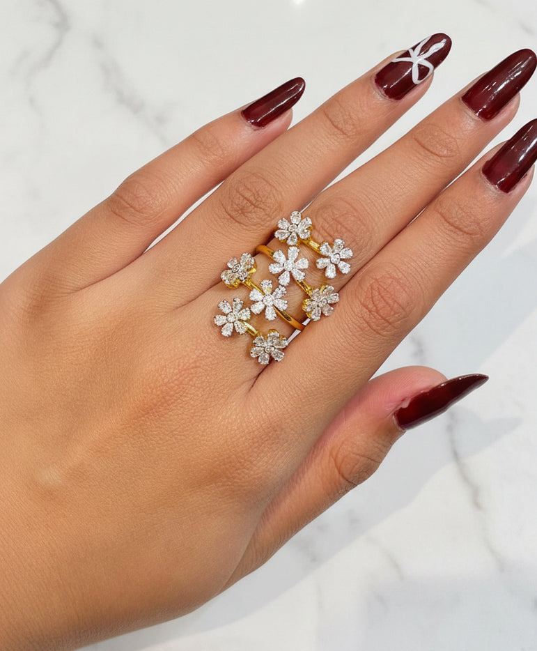Spiral Floral Moissanite Diamond Statement Ring
