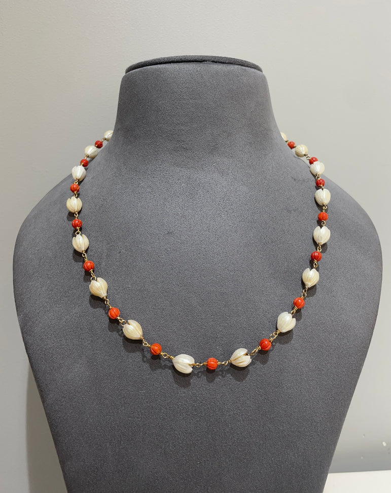 925 Silver Ivory & Red Beads Mala