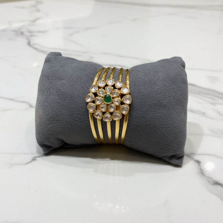 Dual-Tier Moissanite Polki Rosette Broad Bracelet