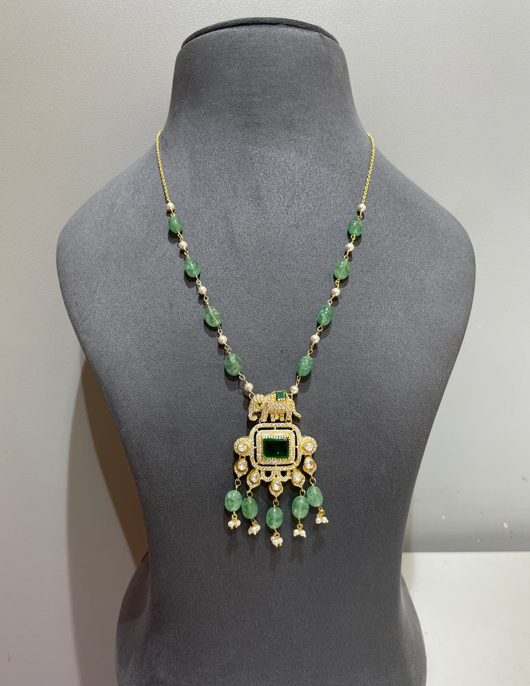 925 Silver Traditional Elephant Emerald Pendant