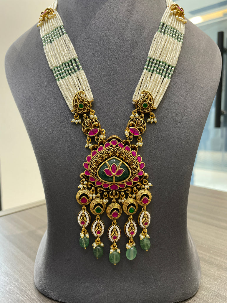 925 Silver Rani Harita Long Real Gold Look Necklace Set