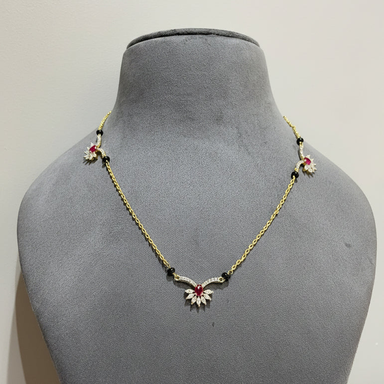 Ruby Floral Tanmaniya Style Diamond Mangalsutra Pendant Set