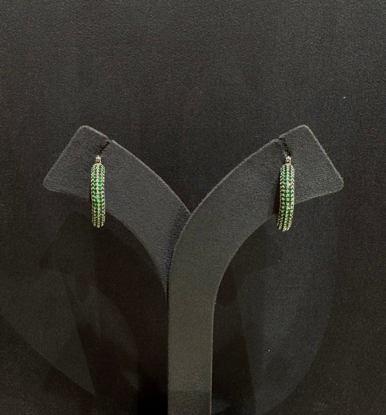 925 Silver Green Tiny Stones Hoop Earrings