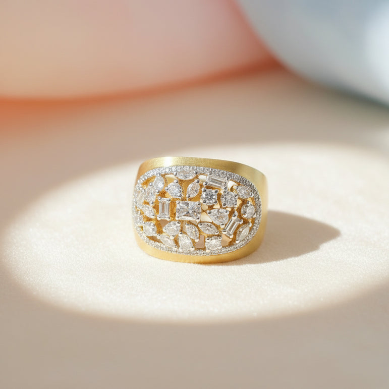 Baguette Multi-Cut Moissanite Diamond Signet Band Ring