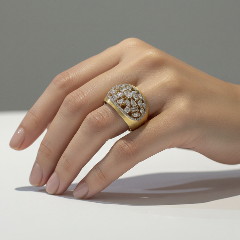 Baguette Multi-Cut Moissanite Diamond Signet Band Ring