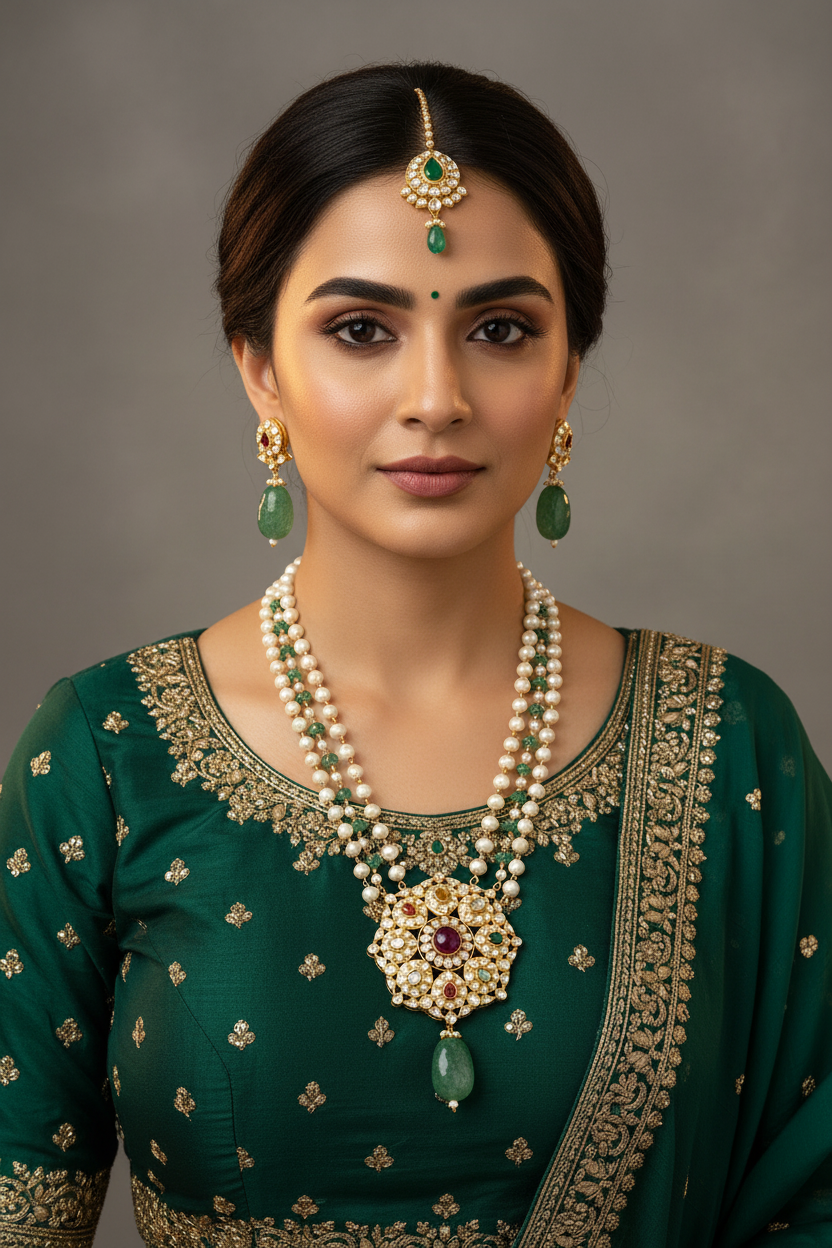 Vintage Pearl & Navratna Long Polki Set