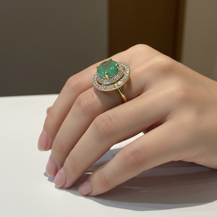 Royal Oval Mint Emerald Gemstone Diamond Look Cocktail Ring