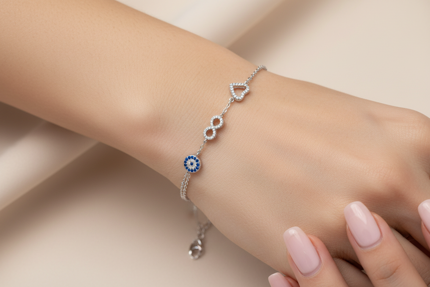 Infinity & Heart Diamond Look Sleek Bracelet
