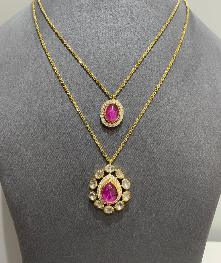 925 Silver Pink Gemstone Double Pendant