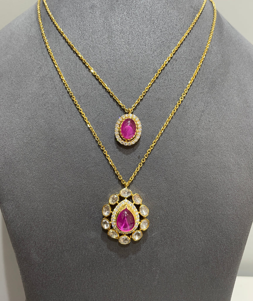 925 Silver Pink Gemstone Double Pendant