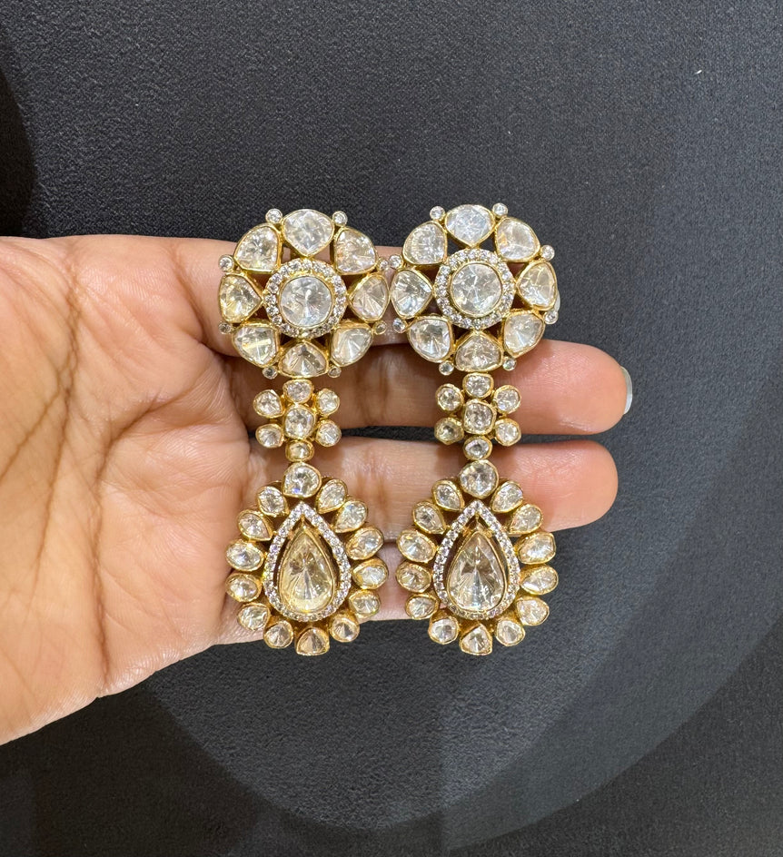 925 Silver Heavy Polki Earrings