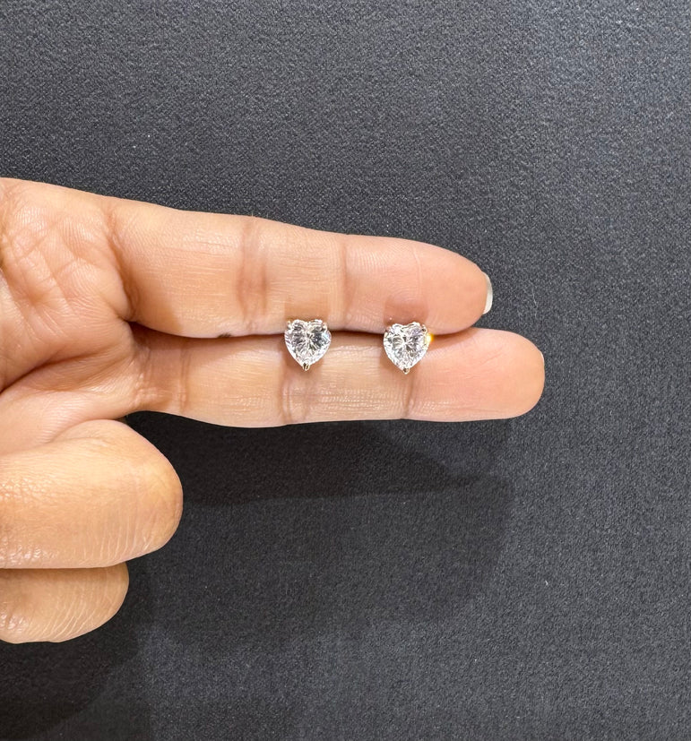 925 Silver Heart Moissanite Diamond Solitaire Studs