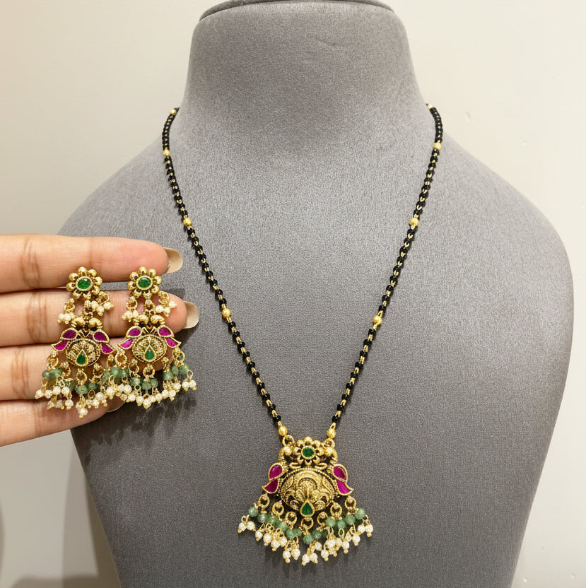 Heritage Sculpted Peacock Nakshi Mangalsutra Pendant Set