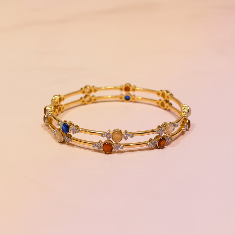 Sacred Navratna Gemstone Station Bangles Pair
