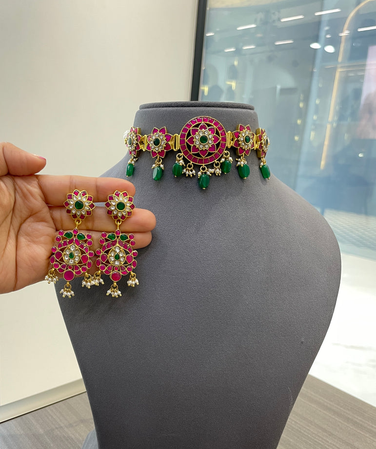 925 Silver Ruby Bloom Choker