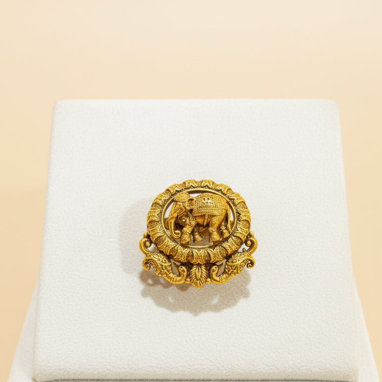 Elephant Design Antique Real Gold Look Ring