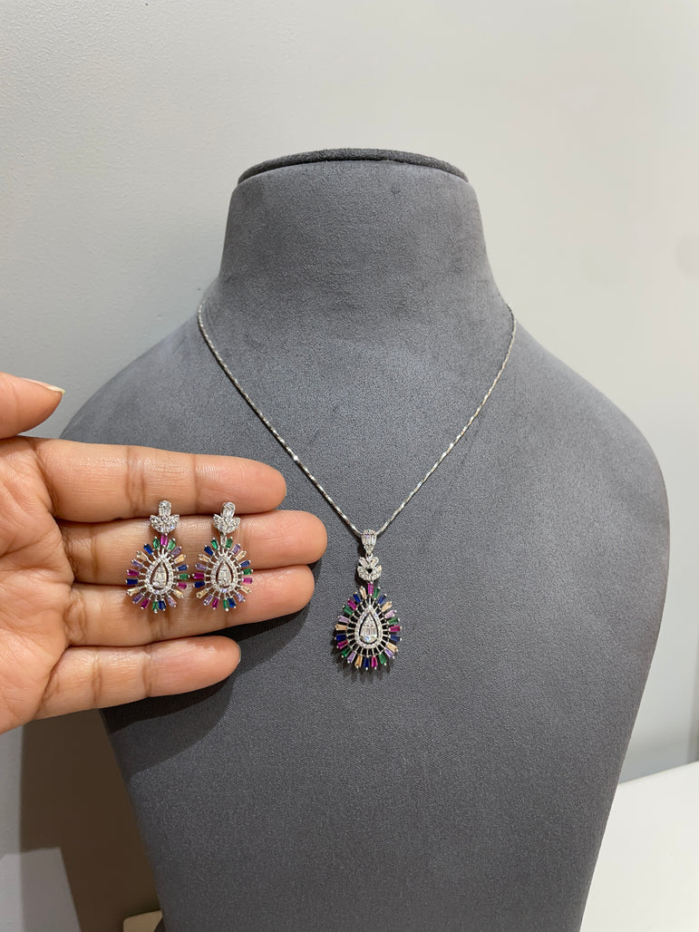 925 Silver Colourful Elegant Pendant Set (Without Chain)