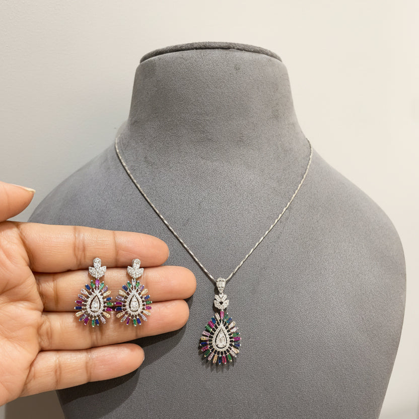 The Navratan-Inspired Sunburst Diamond Pendant Set (Only Pendant Set)
