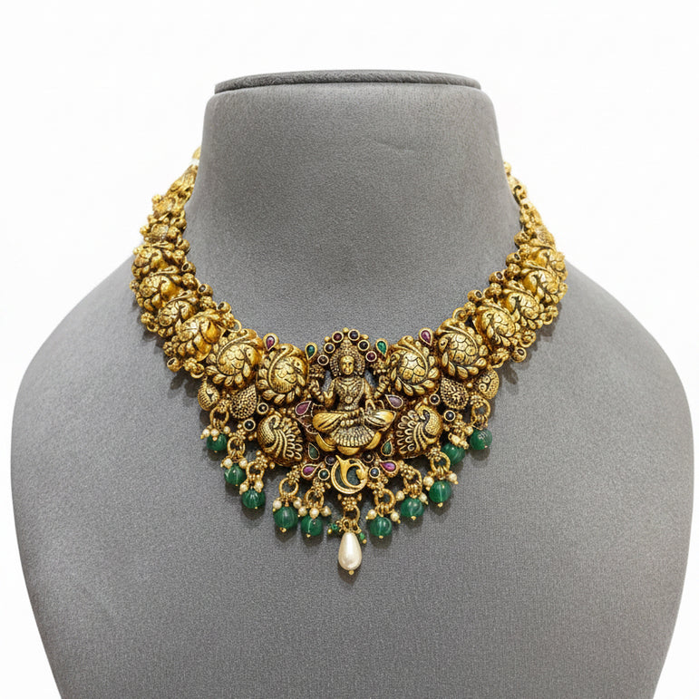 Antique Nakshi Gaja-Laxmi Temple Gold Necklace