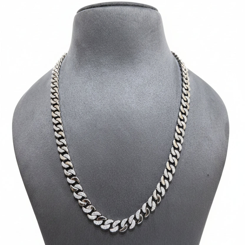 Silver Moissanite Diamond Cuban Link Men's Chain