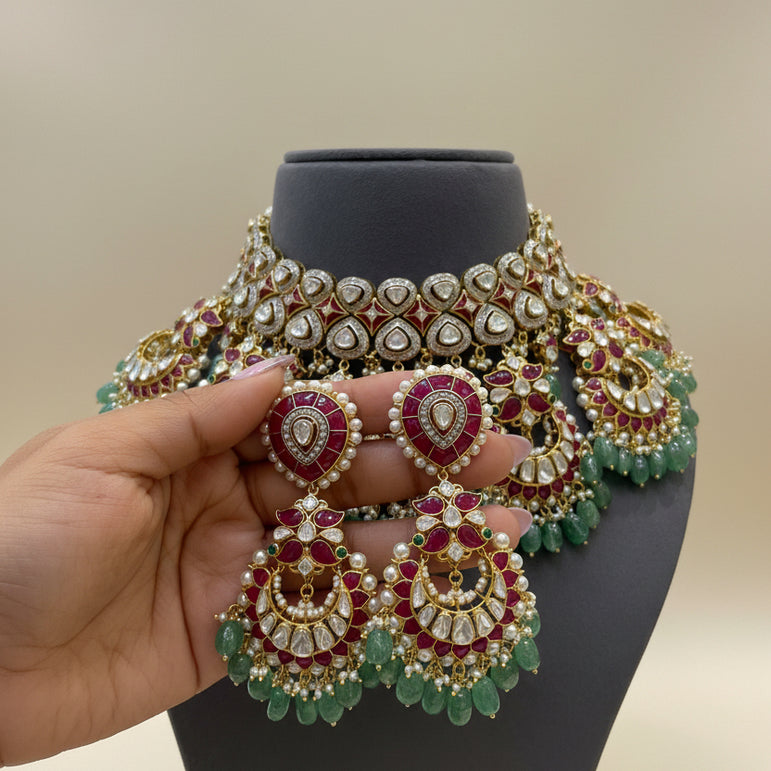 Royal Ruby Emerald Polki Set