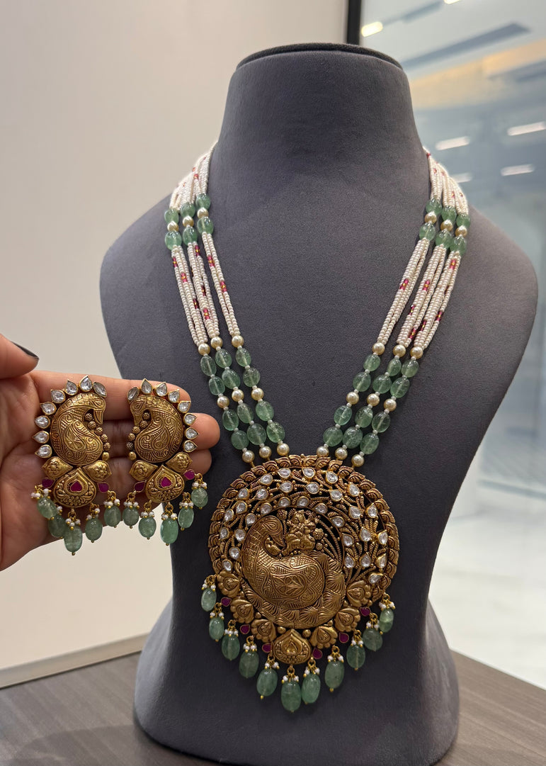 925 Silver Mayura Krishan Ji Real Gold Look Necklace Set