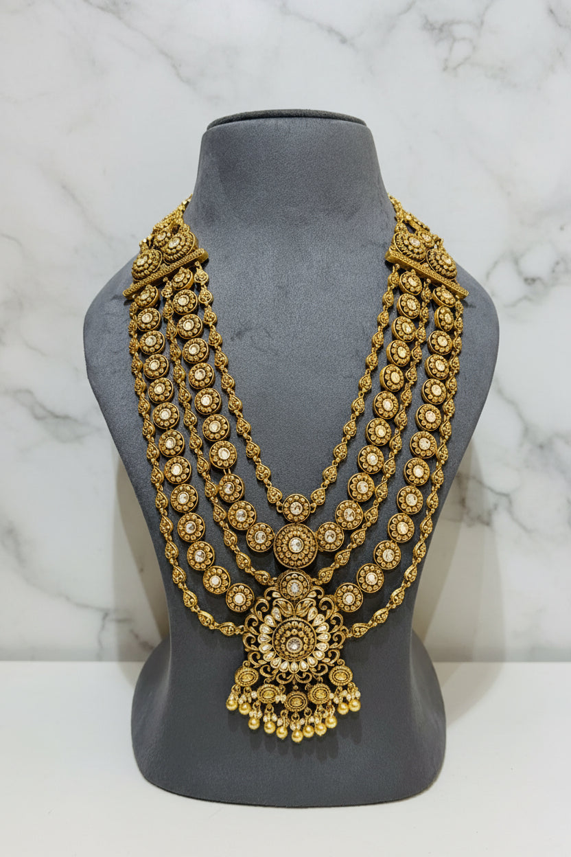 Vintage Maharani Moissanite Gold Look Haaram Set