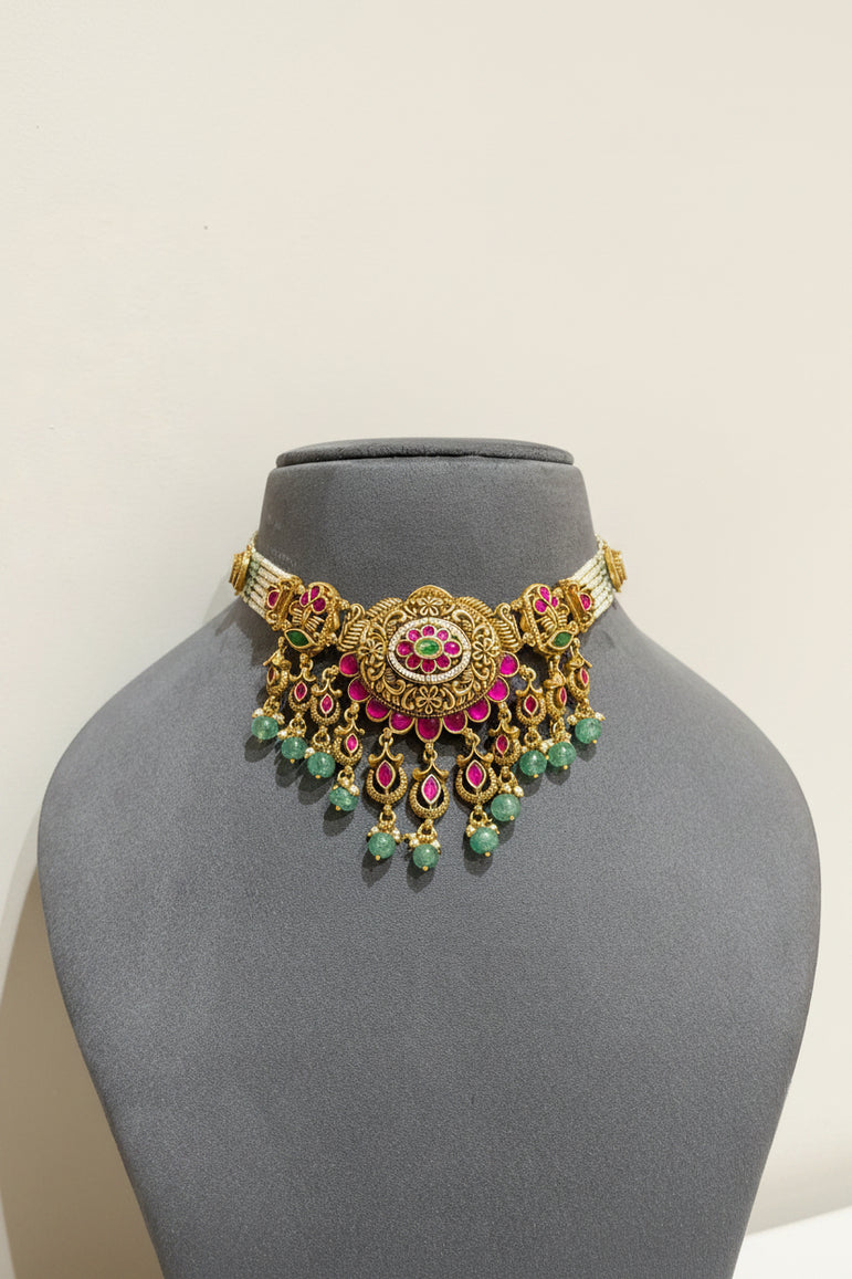 Traditional Nakshi Pearl & Emerald Choker