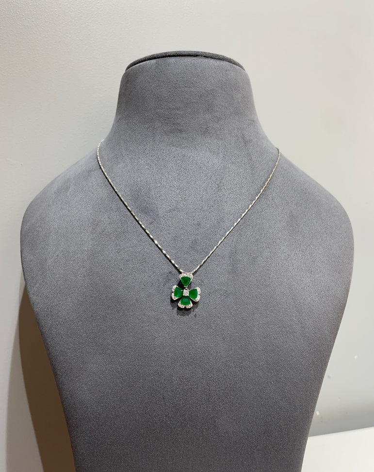 925 Silver Green Stone Floral Pendant Set (Without Chain)