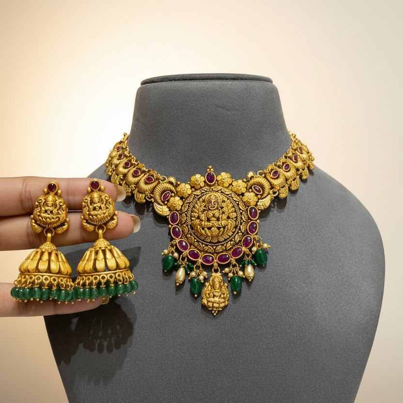 Antique Nakshi Laxmi Circular Medallion Set