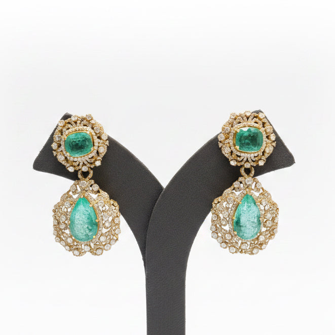Russian Emerald / Mint Green Cabochon & Moissanite Polki Set