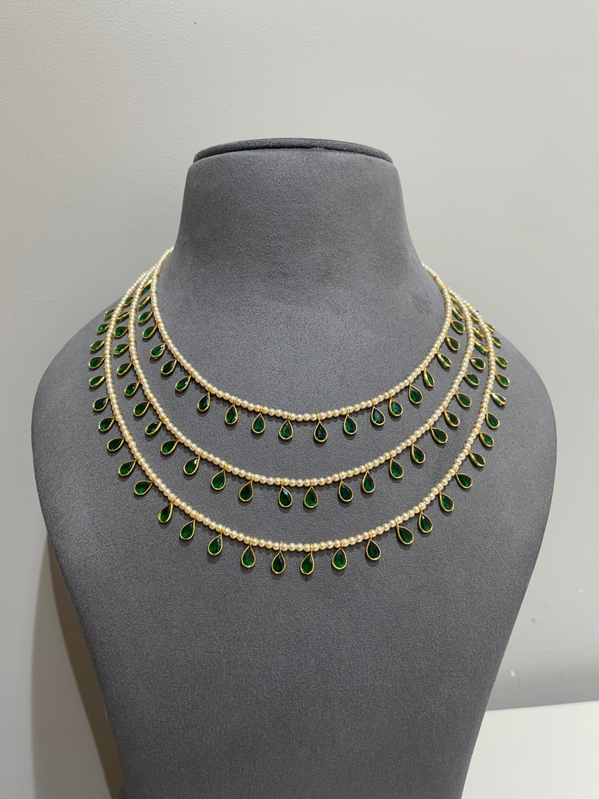 925 Silver Emerald Triple Line Mala