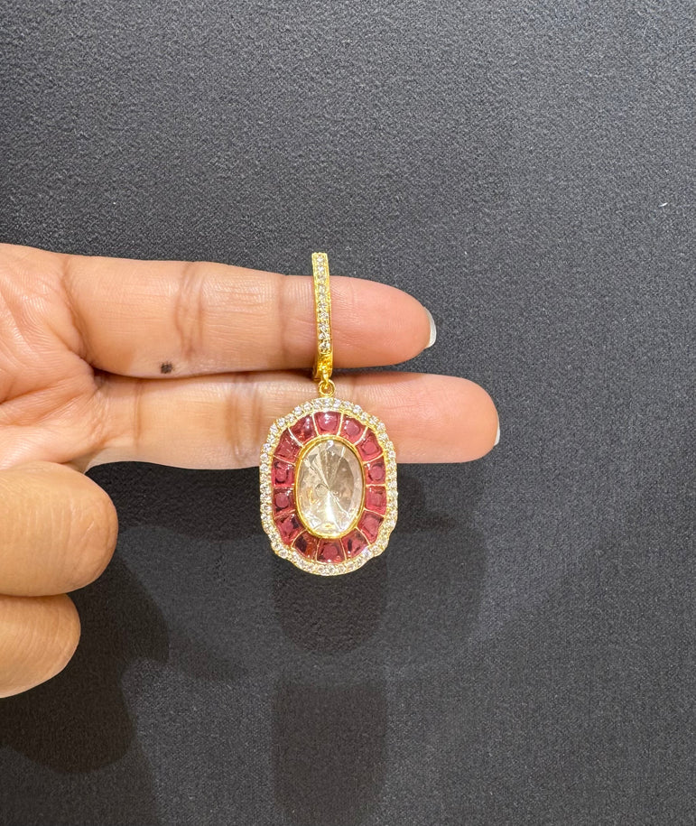 925 Silver Elegant Ruby & Polki Earrings