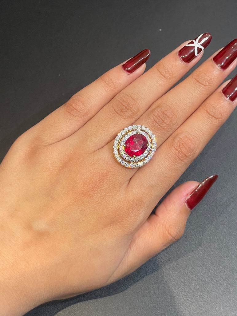 Oval Ruby Halo Statement Ring