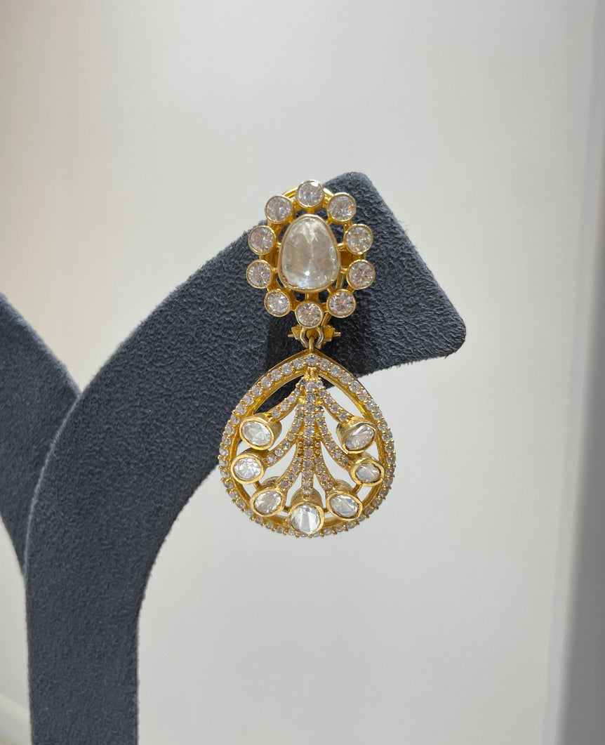 925 Silver Floral & Fern Polki Earrings
