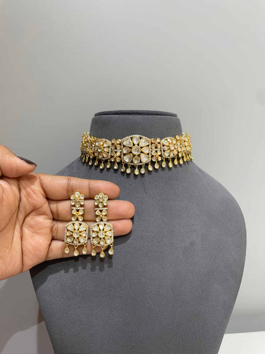 925 Silver Floral Polki Choker