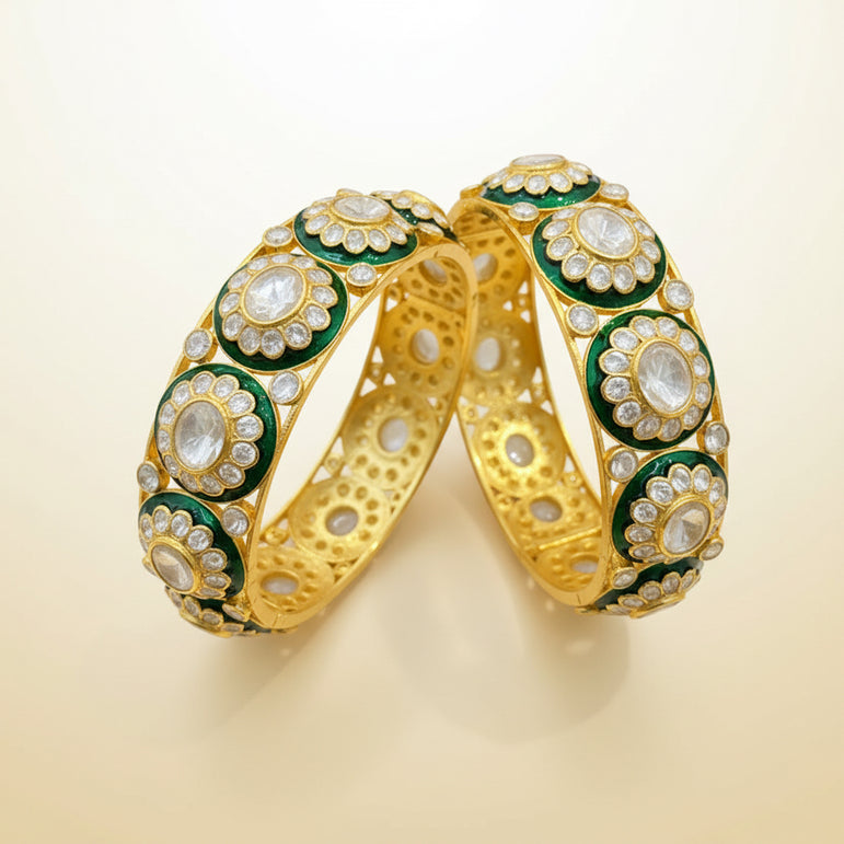 Green Meenakari Floral Polki Bangle