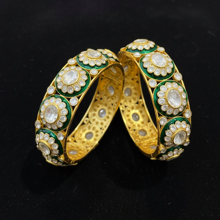 Green Meenakari Floral Polki Bangle