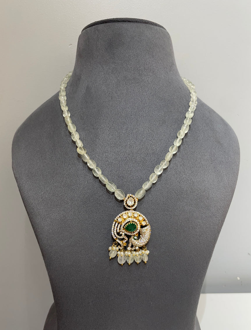 925 Silver Traditional Peacock Polki Pendant