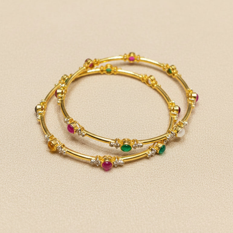 Sacred Navratna Gemstone Station Bangles Pair
