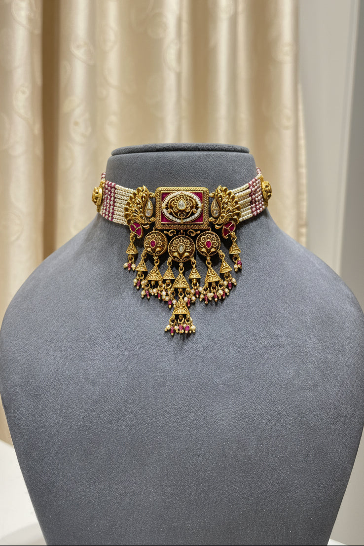 Royal Nakshi Floral Jhumka Gold Look Choker