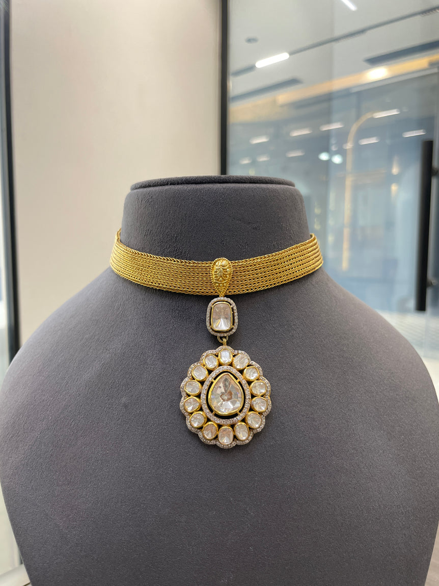 GOLDEN MOISSONITE POLKI NECKLACE