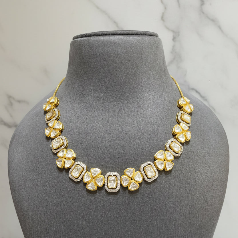Alternating Four-Petal Floral & Radiant Polki Motif Set