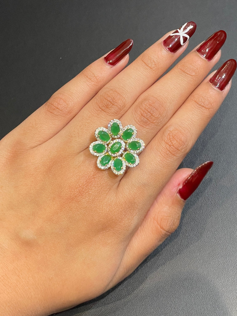 Emerald Petal Floral Cluster Ring