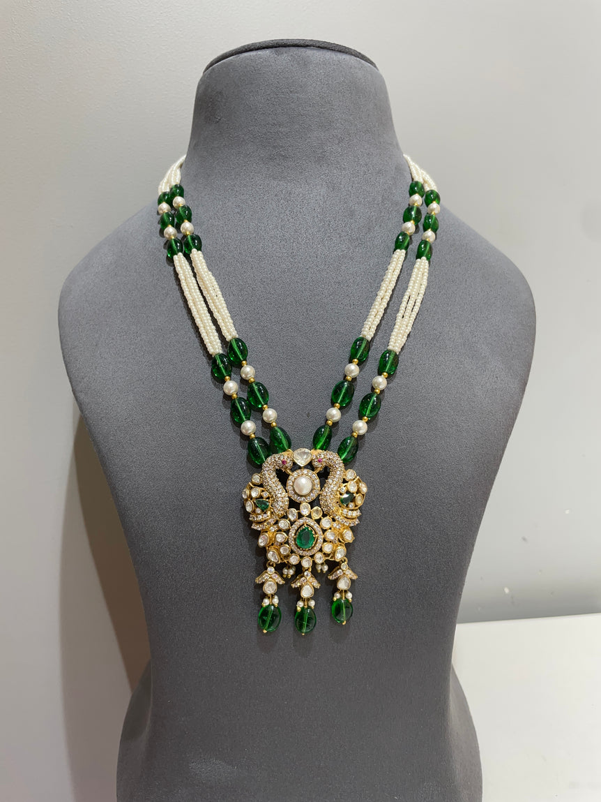 925 Silver Peacock Polki Pendant