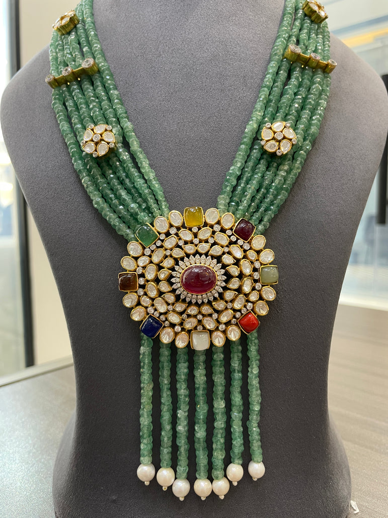 925 Silver Long Ratnavali Polki Haar