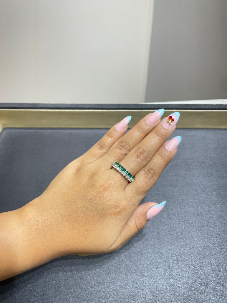 Classic Emerald & Diamond Dual-Row Eternity Band