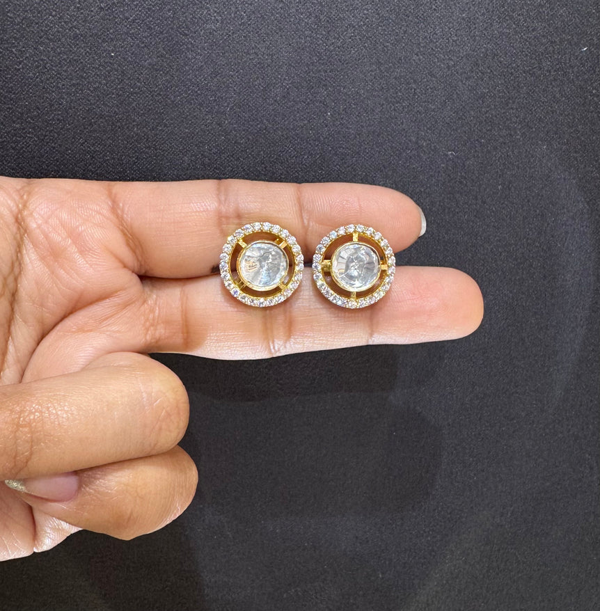 925 Silver Minimal Polki Earrings